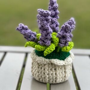 Handmade Crochet Lavender Plant in Cream Pot